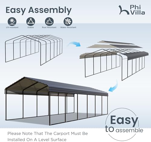 phi villa 12x30 carport, metal carports canopy heavy, front angle view