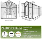 6*8.2ft greenhouse for outdoors,polycarbonate greenhouse with stronger wind, package contents