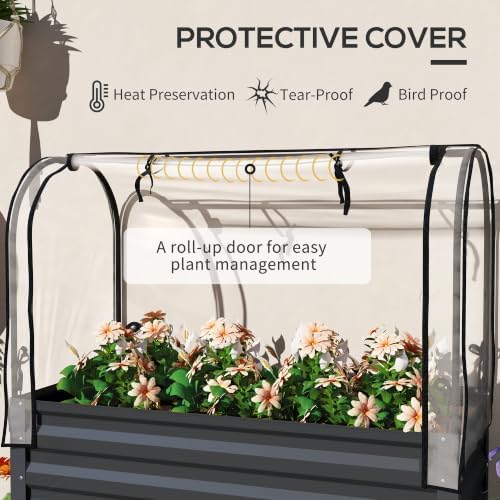 outsunny raised garden bed with cover and storage, close-up detail