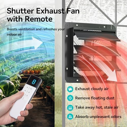 addlon 16" shutter exhaust fan, remote 8-speed 60w shown in use