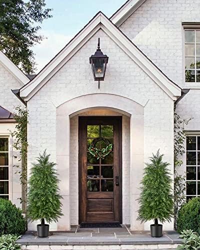 4ft artificial cedar topiary trees, outdoor artificial plants shown in use