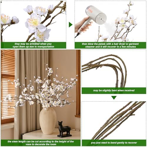 florisso 6 pcs artificial cherry blossom branches spring, side view