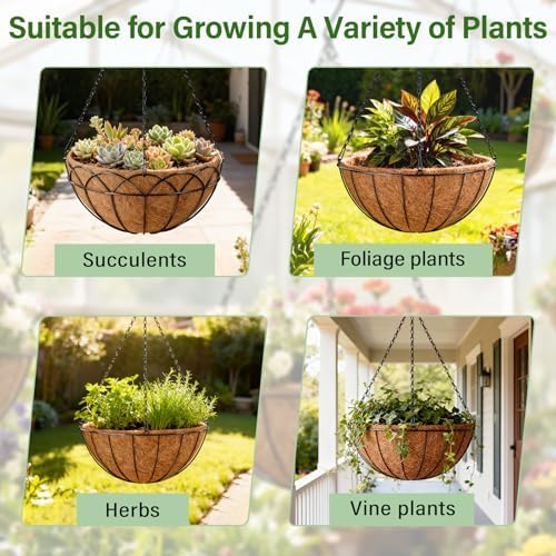 Halatool 6 Pack 14 Inch Coconut Liners for Hanging Baskets Replacement | 100% Natural Coco Coir Fiber, Breathable Round Coco Liners for Planters, Flowers, Balcony, Garden, Patio, Porch, Home Decor