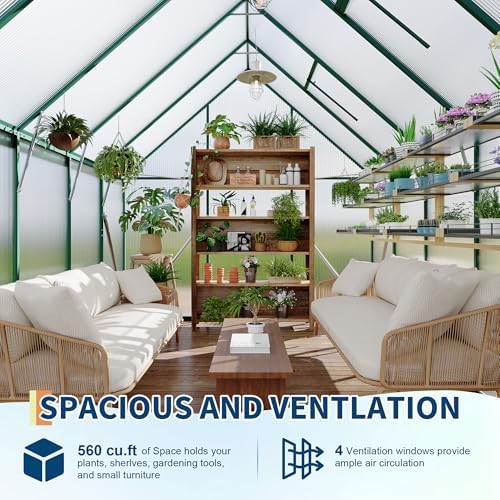 8'x10' aluminum-framed polycarbonate greenhouse, heavy duty polycarbonate greenhouse, close-up detail
