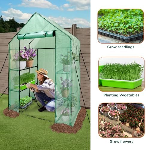 heyfurni walk in greenhouse with shelves,walk-in plant green, view 9