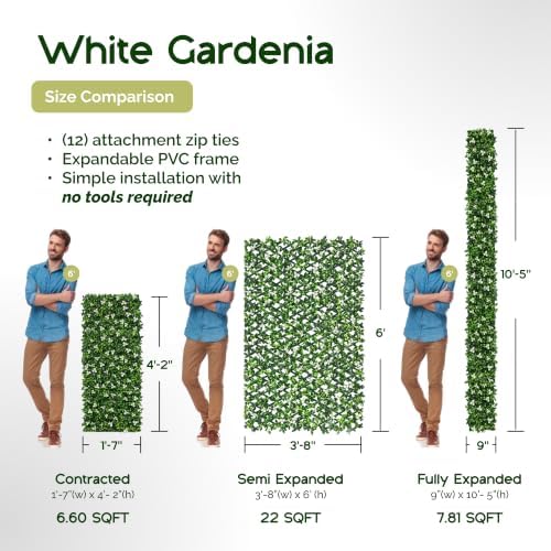 natrahedge artificial privacy grass wall decor, white gardenia, side view