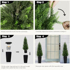 5ft tall 2 pack artificial cedar topiary trees, close-up detail