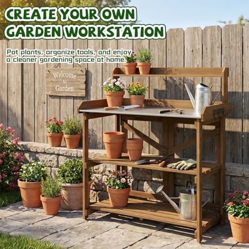 ketive outdoor potting bench with metal top and, package contents