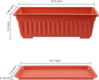 GREANER Long Planters for Outdoor Plants, 3 Pack 16.9x7.48 Inch Flower Windowsill Plastic Countryside Vegetable Box Pot with Tray for Plant Growing DIY in Garden, Balcony, Houses - Red