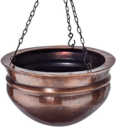 h potter hanging planter - antique copper finish, close-up detail