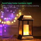 TomCare Flickering Flame Solar Lights Outdoor Metal Hanging Lantern, 2 Pack | Realistic Flame Effect, Charges in 6-8 Hours, 10-12-Hour Runtime, IP65 Waterproof, Auto On/Off for Patio, Garden and Porch