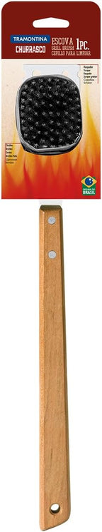 Tramontina 26445/100 Wooden Handle Grill Brush, Dynamic, 16.5 inches (42 cm), Natural Wood, BBQ, Cleaning, Chrasco Tool, Made in Brazil