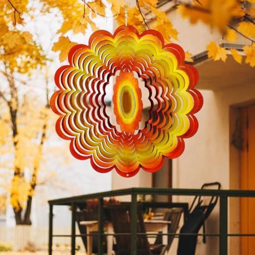 Sun Wind Spinner Outdoor Decor, Yellow Orange Sunflower 6 Inch 3D Wind Sculpture for Garden Patio Yard Hanging, Ideal Gifts for Mom Women
