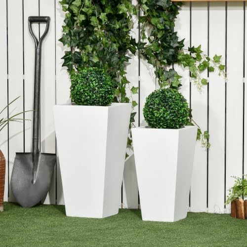 outsunny 2-pack outdoor planter set with drainage holes shown in use