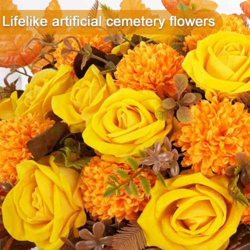 fall cemetery flowers for grave fall saddle flowers, front angle view