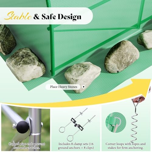 amerlife 44x10 ft green walk-in tunnel greenhouse with on a desk or shelf