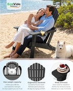 HDPE Folding Adirondack Chair with Dual Cup Holders, Black | Ergonomic High Back HDPE Fire Pit Chair, 380lbs Capacity All-Weather Outdoor Patio Lounge Chair for Garden, Deck, Yard