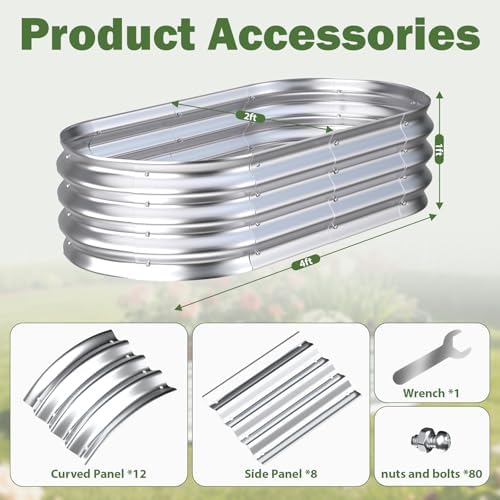 galvanized raised garden bed outdoor, 4x2x1ft(2pack) metal heavy showing dimensions