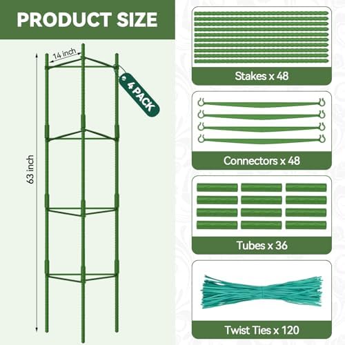 halatool 4 pack tomato cages for garden, up, package contents
