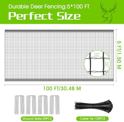 deer fence netting for garden, 5x100 ft temporary shown in use