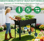32" tall elevated raised garden bed with wheels, side view