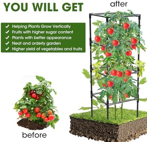 tomato cages, square tomato plant stakes support cages, side view