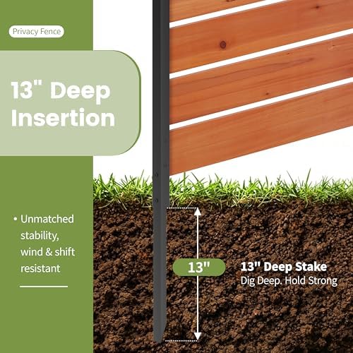 wood privacy screen no dig outdoor garden fence, side view