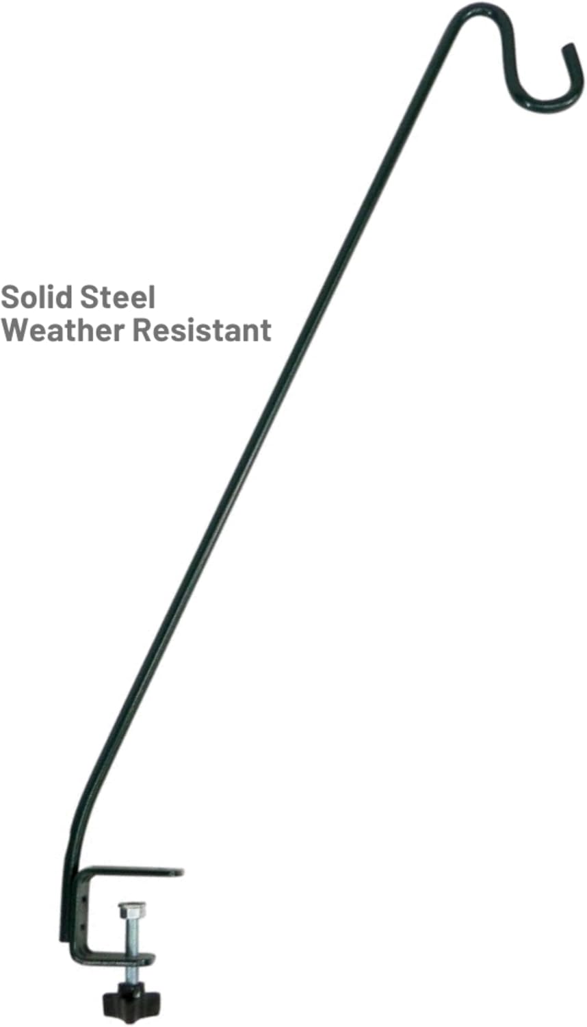 More Birds Deck Hook, 13in Steel Bird Feeder Hanger for Outdoors | Clamp-On Hanging Hook for Feeder or Planter, 11lb Weight Limit, Fits Up to 2in Thick Deck Railings, Weather-Resistant Finish