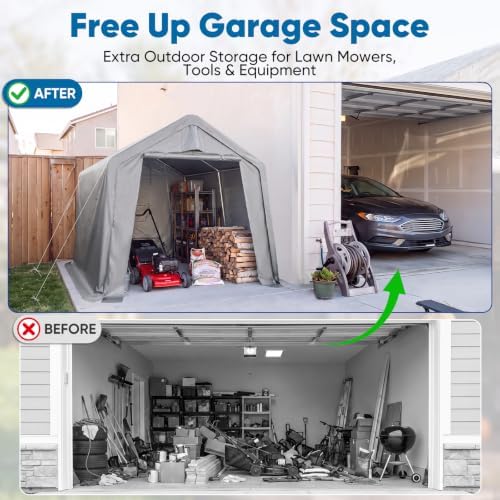 quictent 8x8ft storage shelter portable shed with roll-up showing dimensions