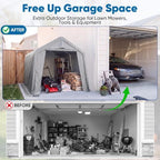 quictent 8x8ft storage shelter portable shed with roll-up showing dimensions
