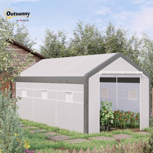 outsunny 20' x 10' x 9' walk-in greenhouse shown in use