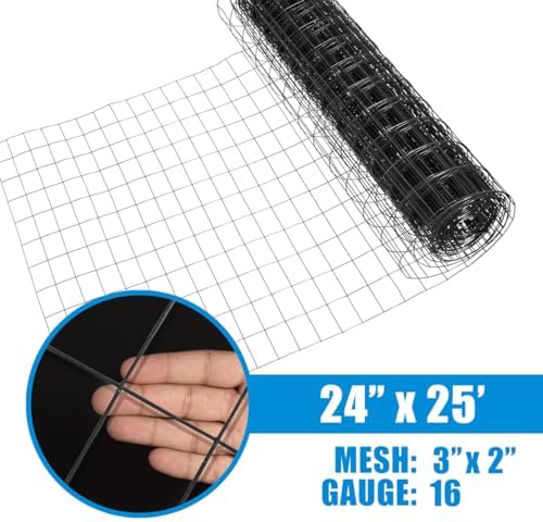 Fencer Wire Vinyl Coated 16 Gauge Welded Fence Wire Roll, Mesh Size 2-Inch x 3-Inch, Black Metal Garden Fencing Wire Grid Hardware Cloth, Multiple Use for Home Improvement