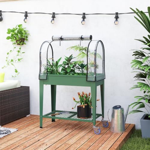 outsunny raised garden bed with greenhouse cover, lockable, view 9