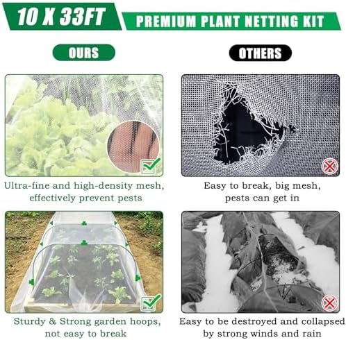 33 ft garden mesh netting kit pest barrier, side view
