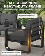 oversized aluminum outdoor furniture set, extra large patio showing dimensions
