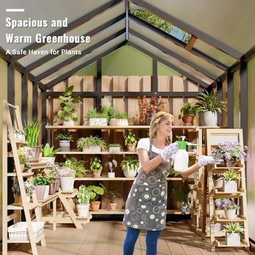 6x8 ft greenhouse, outdoor sliding door, polycarbonate greenhouse shown in use