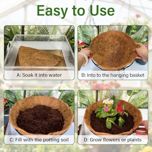 Halatool 6 Pack 14 Inch Coconut Liners for Hanging Baskets Replacement | 100% Natural Coco Coir Fiber, Breathable Round Coco Liners for Planters, Flowers, Balcony, Garden, Patio, Porch, Home Decor