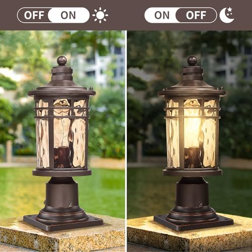Darkaway Outdoor Post Light,Lamp Post Light Fixture, Waterproof Aluminum Housing with Amber Ripple Glass for Garden Patio Pathway Entry