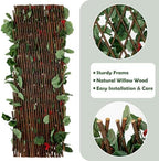 expandable fence privacy screen with artificial flower, greenery showing dimensions