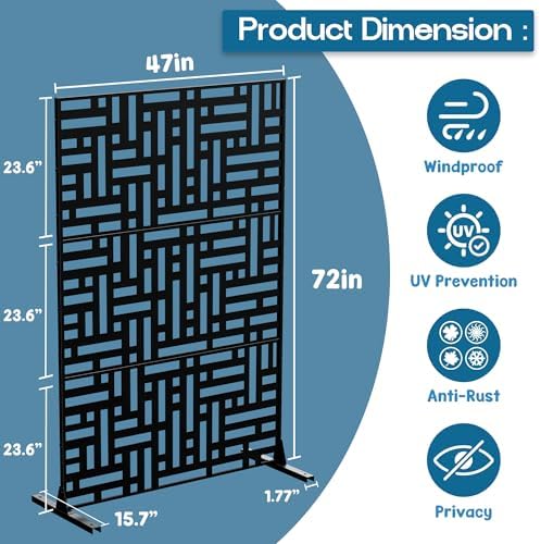 mtart metal privacy screen 72" h x 47.2" shown in use
