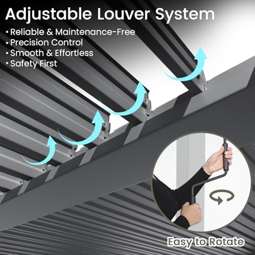 louvered pergola 10' x 13', outdoor aluminum pergola, side view