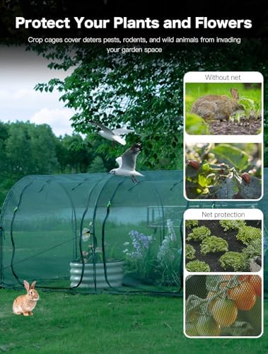 poray large 12.3x4ft tunnel plant netting cover,4.1ft tall, side view