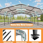 mnlr 20x20 ft heavy duty metal carport with showing dimensions