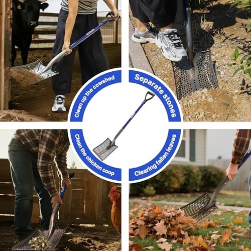 wiker 45in sand sifting shovel with blue fiberglass showing dimensions