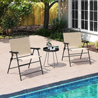GIANTEX Set of 4 Patio Folding Chairs, Outdoor Dining Chairs for Camping, Beach, Backyard, Deck, Portable Dining Chair w/Armrest and Metal Frame, Beige