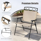 GIANTEX Set of 4 Patio Folding Chairs, Outdoor Dining Chairs for Camping, Beach, Backyard, Deck, Portable Dining Chair w/Armrest and Metal Frame, Beige