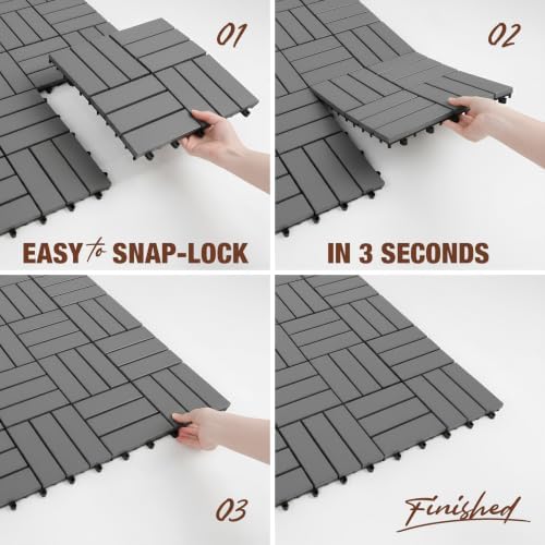 acacia interlocking deck tiles, 12in, 9pcs outdoor flooring, front angle view