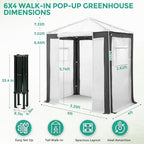 eagle peak 6x4 walk in pop up greenhouse, close-up detail