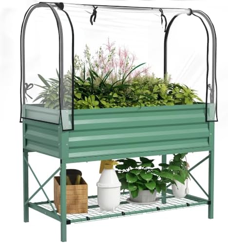 outsunny raised garden bed with cover and storage, main product view