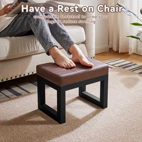 ibuyke small footstool ottoman, pu faux leather footrest,dark, side view